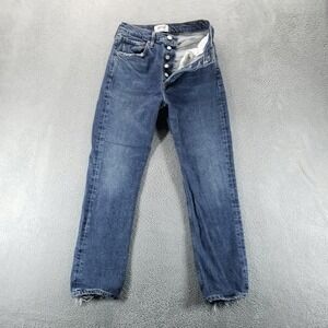 Agolde Jeans Womens 26 Blue High Rise‎ Straight Distressed Button Fly Raw Hem